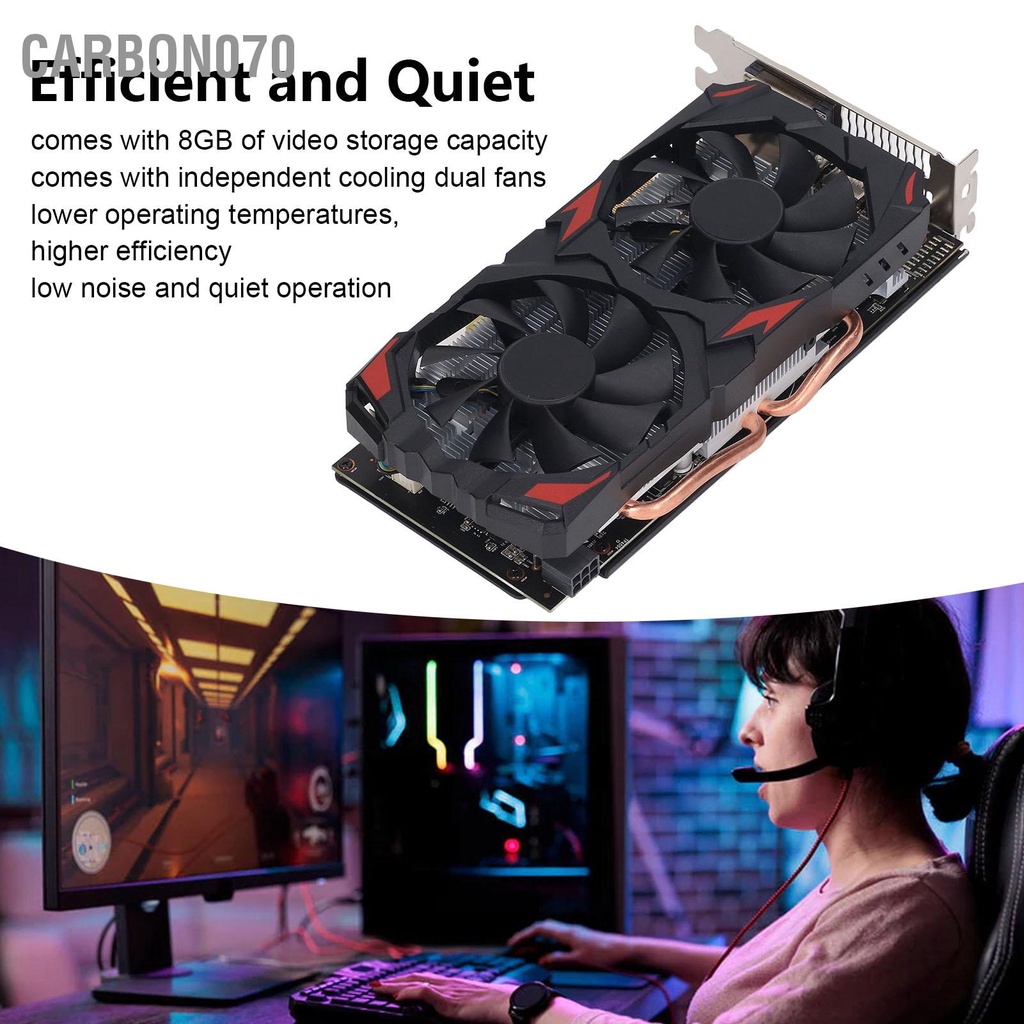 Carbon070 RX 580 8GB 256BIT Thẻ đồ họa máy tính chơi game cắm và chạy yên tĩnh với quạt kép cho để bàn