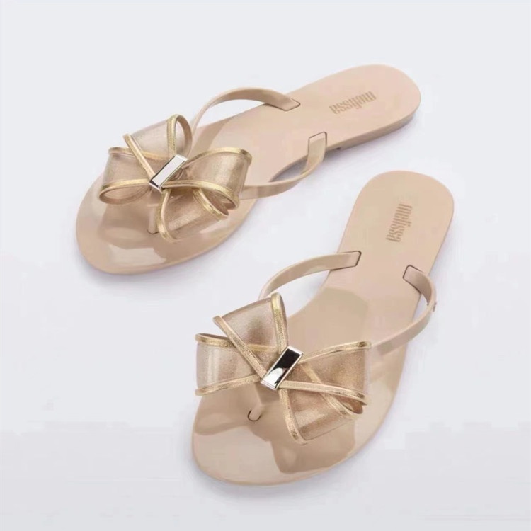 Dép Xỏ Ngón Đế Phẳng Mạ Vàng Phong Cách Melissa Thời Trang Mùa Hè Mới Đơn Giản Cho Nữ