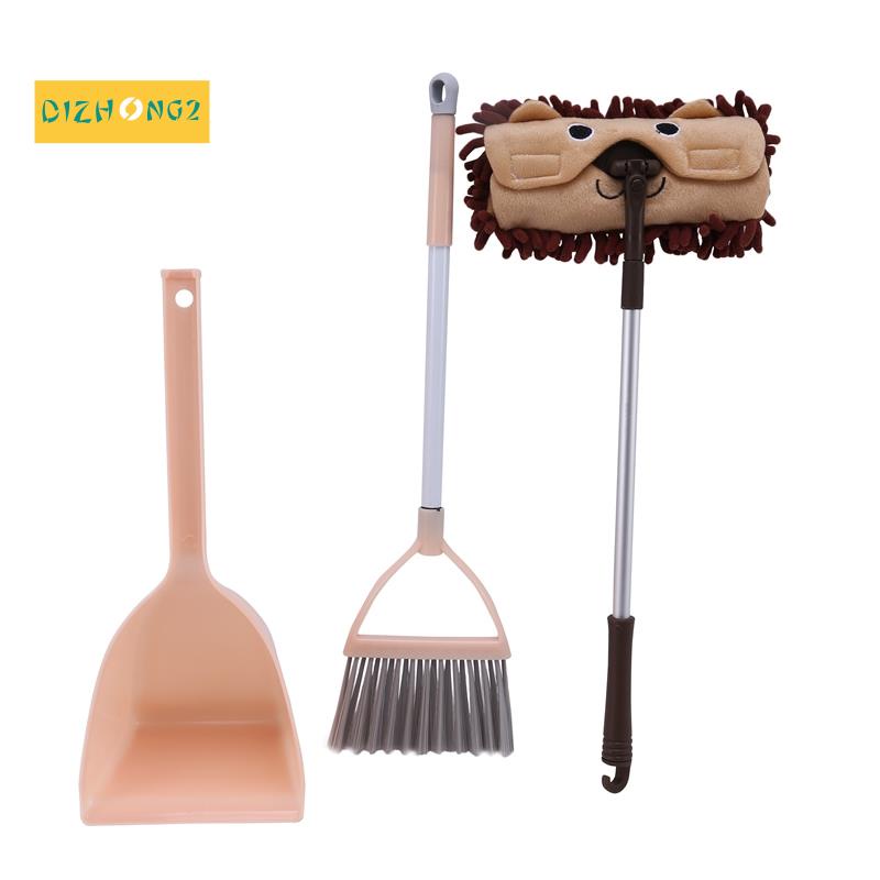 Bộ 3 Món Đồ Chơi Dọn Dẹp Nhà Cửa Hoạt Hình Dành Cho Trẻ Chổi, Thánh thần, Lau nhà. Màu: Bột Cam, Xanh Lá, Nâu