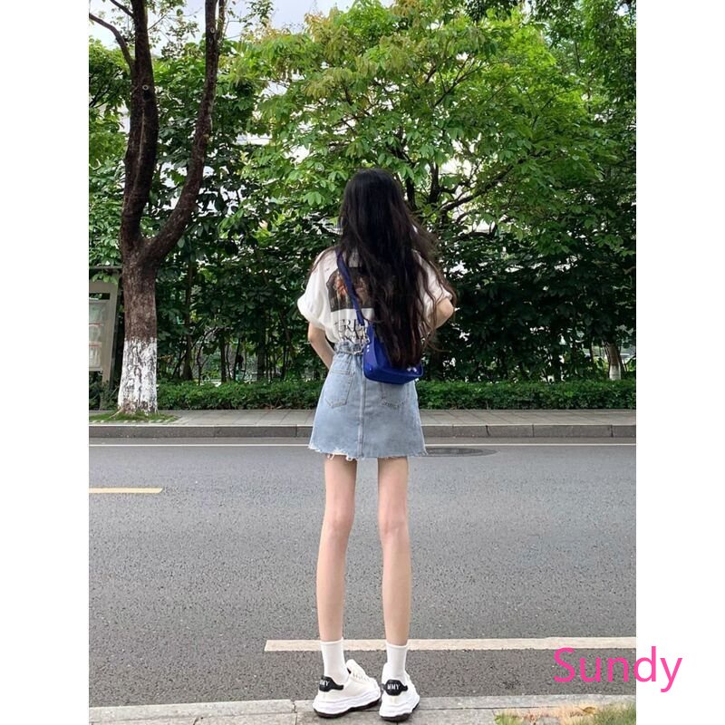 Chân Váy Jeans Lưng Cao Thiết Kế Đơn Giản Hợp Thời Trang