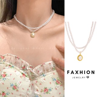 Faxhion Vàng Mặt Dây Chuyền Vòng Cổ Nữ Ngọc Trai Hạt Đôi Vòng Cổ Choker Phụ Kiện Trang Sức