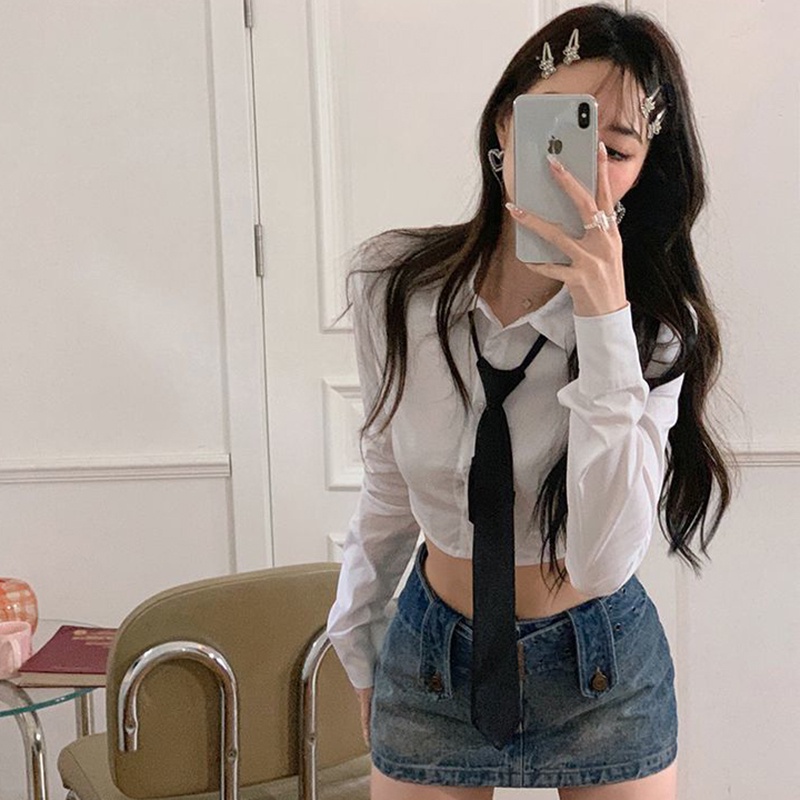 IELGY Áo Sơ Mi Lửng Tay Dài Dáng Ôm Thời Trang Dành Cho Nữ