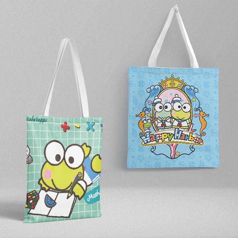 Túi Xách Canvas Dày Hai Mặt In Họa Tiết Hoạt Hình Kero Kero Keroppi Dễ Thương