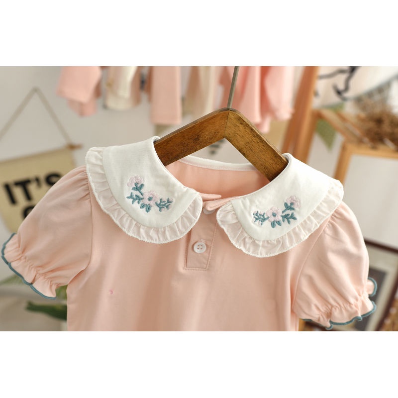 Áo Thun Cotton Ngắn Tay Cổ Búp Bê Phong Cách Nhật Bản Hàn Quốc Thời Trang Mùa Hè Hàng Mới Dành Cho Bé Gái