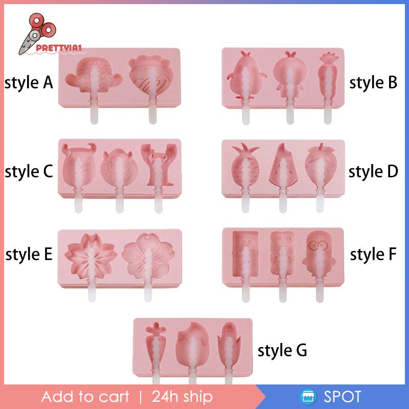 [Prettyia1] Khuôn Làm Kem Que Hình Hoạt Hình Dễ Thương Tháo Gỡ Được