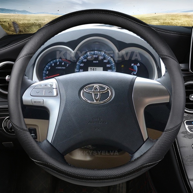 Vỏ Bọc Vô Lăng Xe Hơi Bằng Da + Sợi Carbon Cho Toyota Highlander Camry Premio Estima 2007-2013 Fortuner Hilux 2011-2015