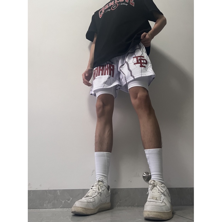 Inaka POWER Quần Short Thể Thao Bóng Rổ Giả Hai Mảnh Khô Nhanh Phong Cách Đường Phố Mỹ Hàng Mới