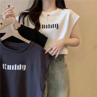 Áo thun SUXI không tay dáng rộng in chữ đơn giản phong cách Hàn Quốc cho nữ