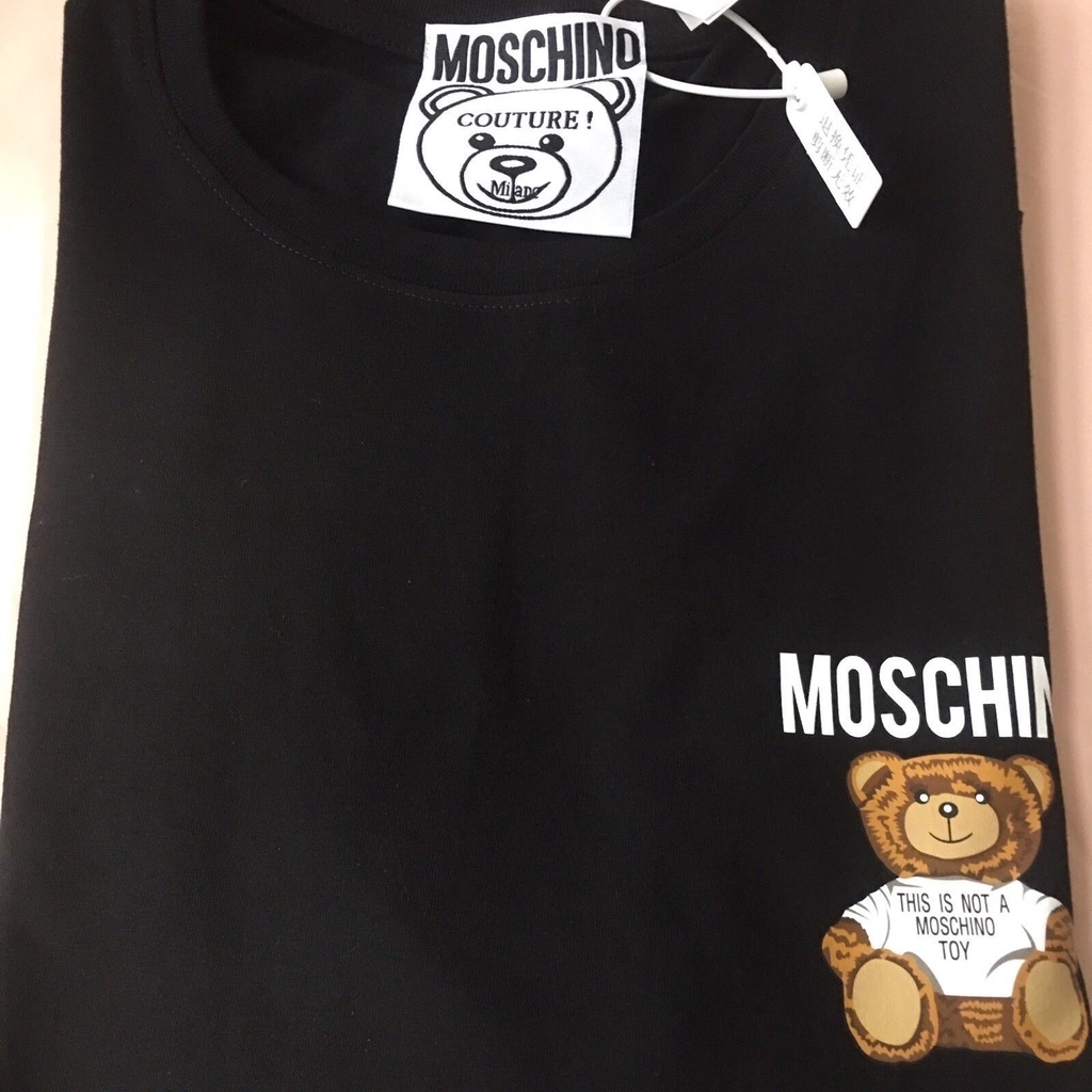 Áo Thun Cotton Ngắn Tay Cổ Tròn In Hình Gấu Moschin Thời Trang Cho Nam Nữ Size XS-3XL