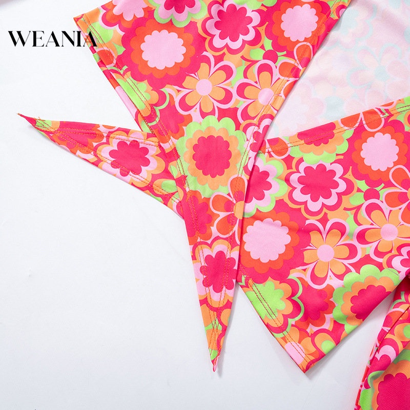 Bộ Bikini Hai Mảnh Lưng Cao Ống Loe In Hoa Phong Cách Retro Cho Nữ