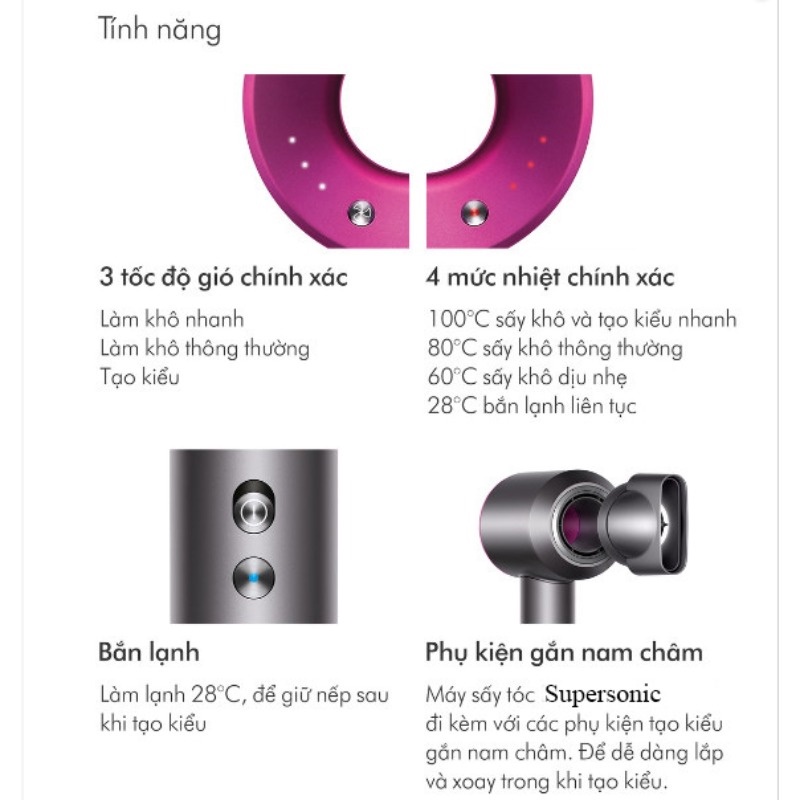 Máy sấy tóc SuperSonic không cánh quạt, êm ái, mạnh mẽ, công suất cao, sấy nóng lạnh và tạo kiểu nhanh. BH 12 tháng