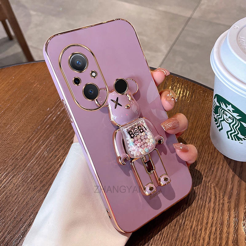 ốp lưng Reami 12c Ốp Điện Thoại TPU Silicon Mềm Mạ Điện Xoay 3D Có Giá Đỡ Hình Gấu Kẹo Cho Reami 12c