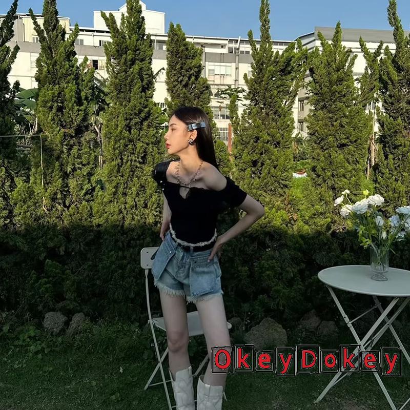 Áo Thun Tay Ngắn Hở Vai Màu Trơn In Họa Tiết Hoa 3D Dành Cho Nữ