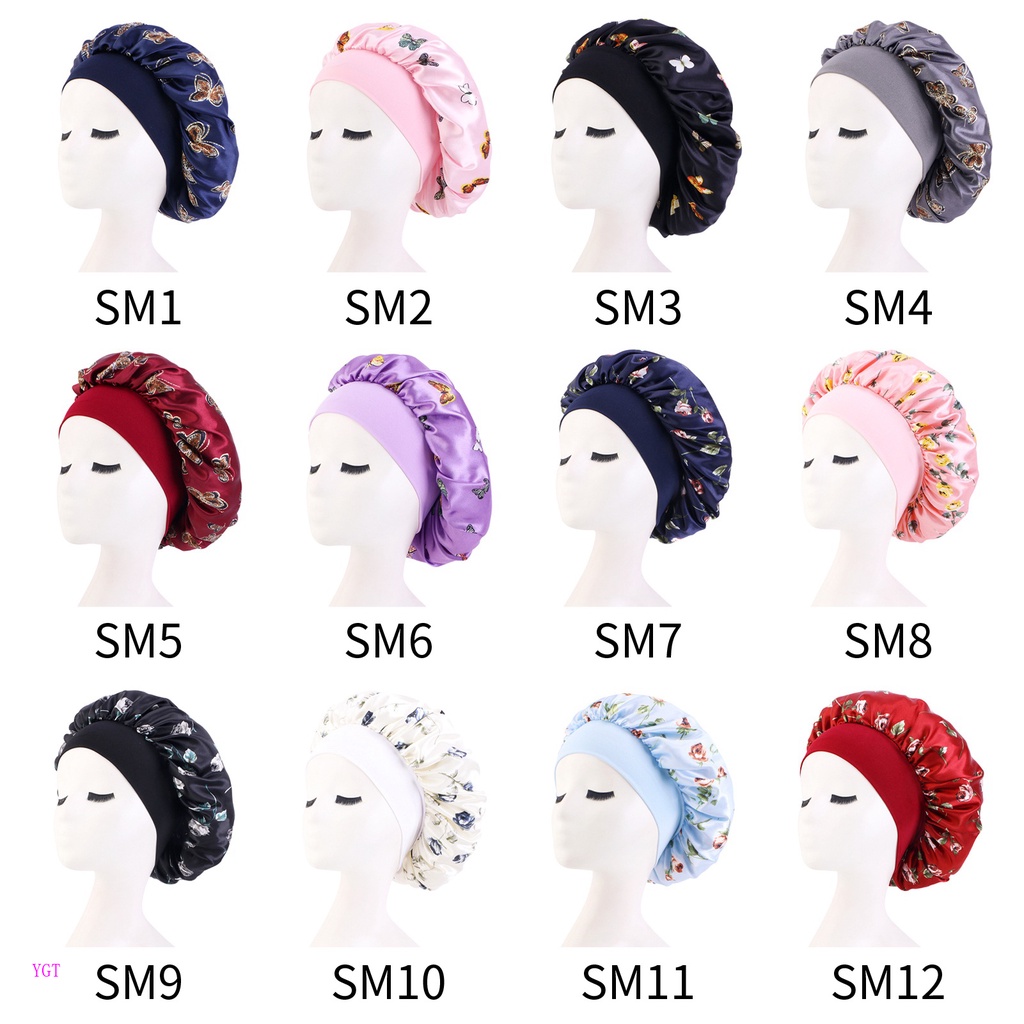 Ygt Mũ Trùm Tóc Bằng Satin Co Giãn Màu Trơn In Họa Tiết Dành Cho Nữ Sử Dụng Hàng Ngày Và Làm Đẹp
