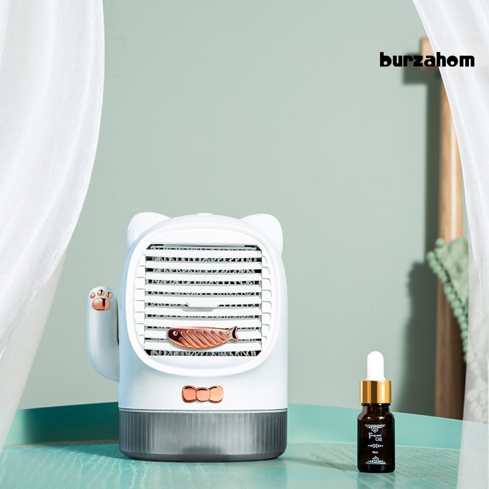 Quạt Điều Hòa Làm Ẩm Không Khí Có Đèn LED UV Hình Mèo May Mắn Sạc Cổng USB