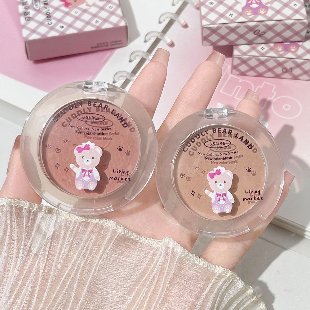 Bảng Phấn Má Hồng 2 Màu Lì Chống Nước Lâu Trôi Hình Gấu Dễ Thương