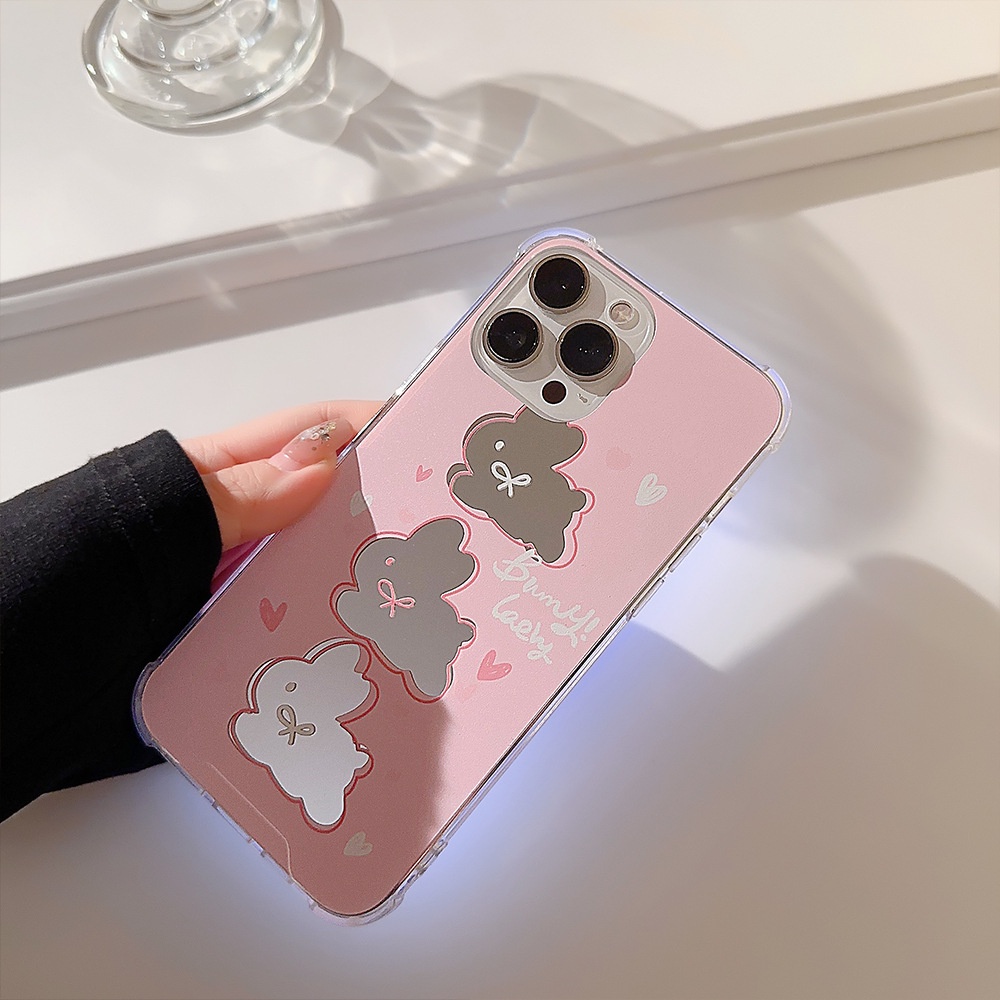 Ốp Điện Thoại Tráng Gương Hình Thỏ Hồng Cho Iphone13 14Pro Max 11 12 Xs 11 8P
