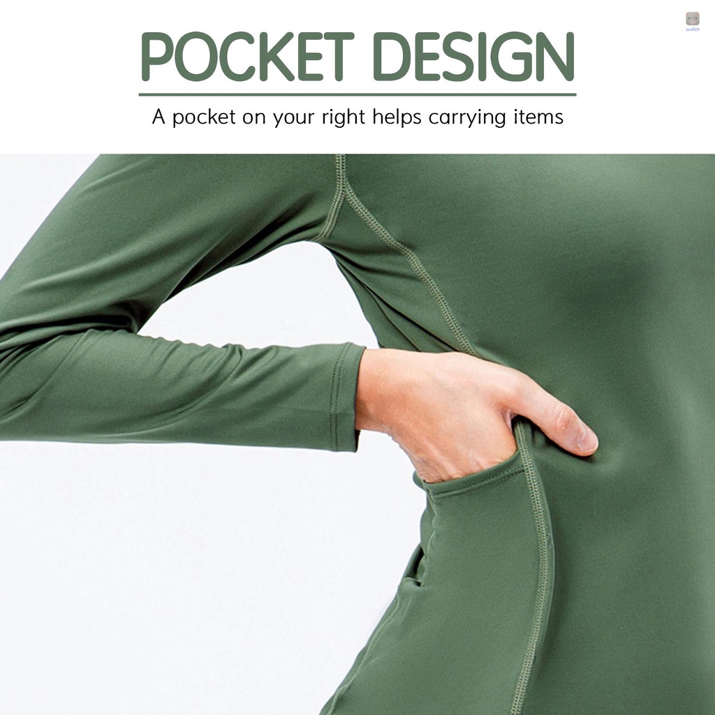 Áo Thun Thể Thao Tay Dài Cổ Chữ V Có Túi Chất Liệu Thấm Hút Khô Thoáng Nhanh Chóng