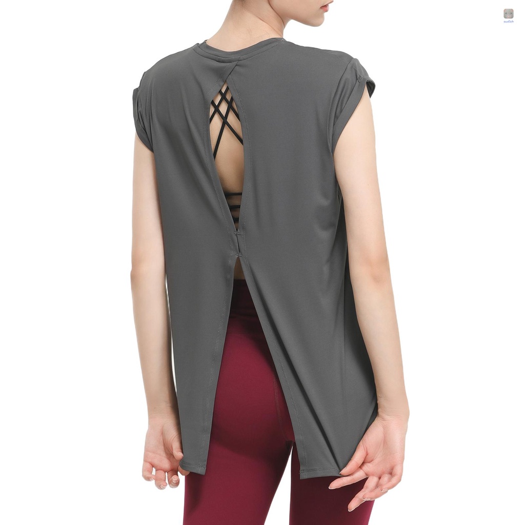 Áo Thun Thể Thao Ngắn Tay Cổ Tròn Hở Lưng Khô Thoáng Nhanh Cho Nữ