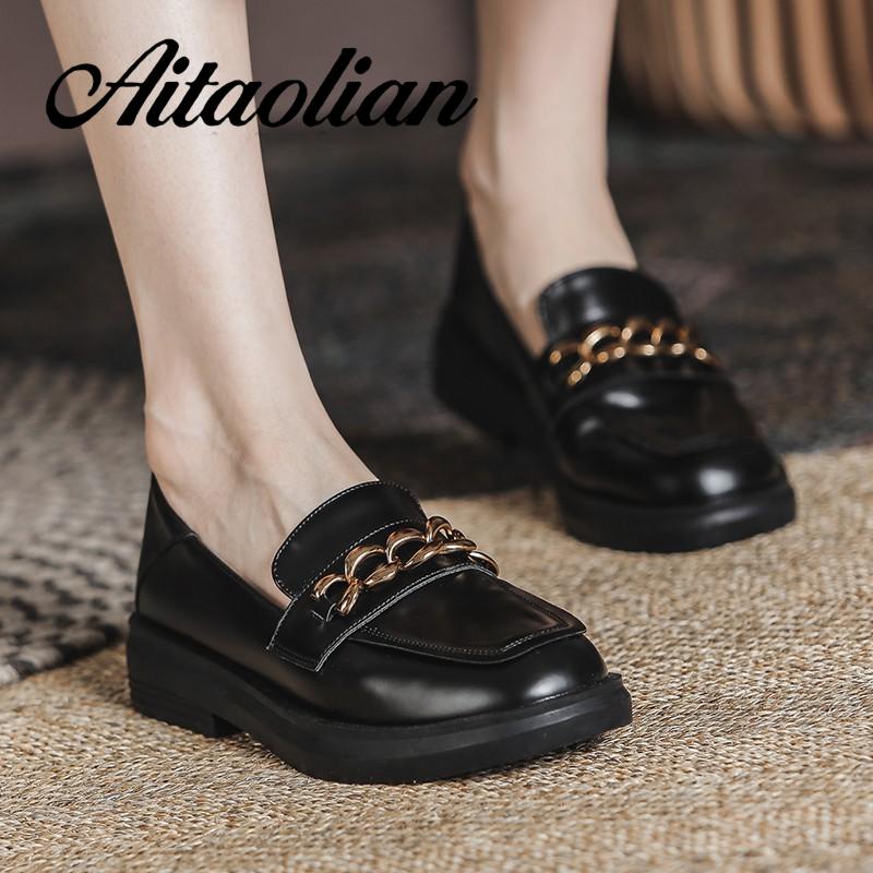 Giày Da Lười Phong Cách Retro Sành Điệu Thời Trang Cho Nữ