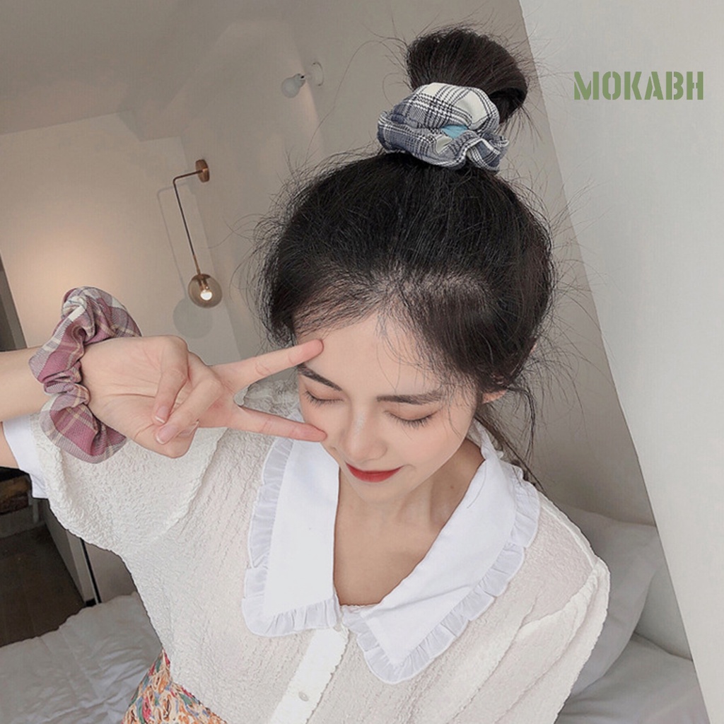 Dây Cột Tóc Co Giãn Họa Tiết Sọc Caro Phong Cách Hàn Quốc Ngọt Ngào Cho Nữ