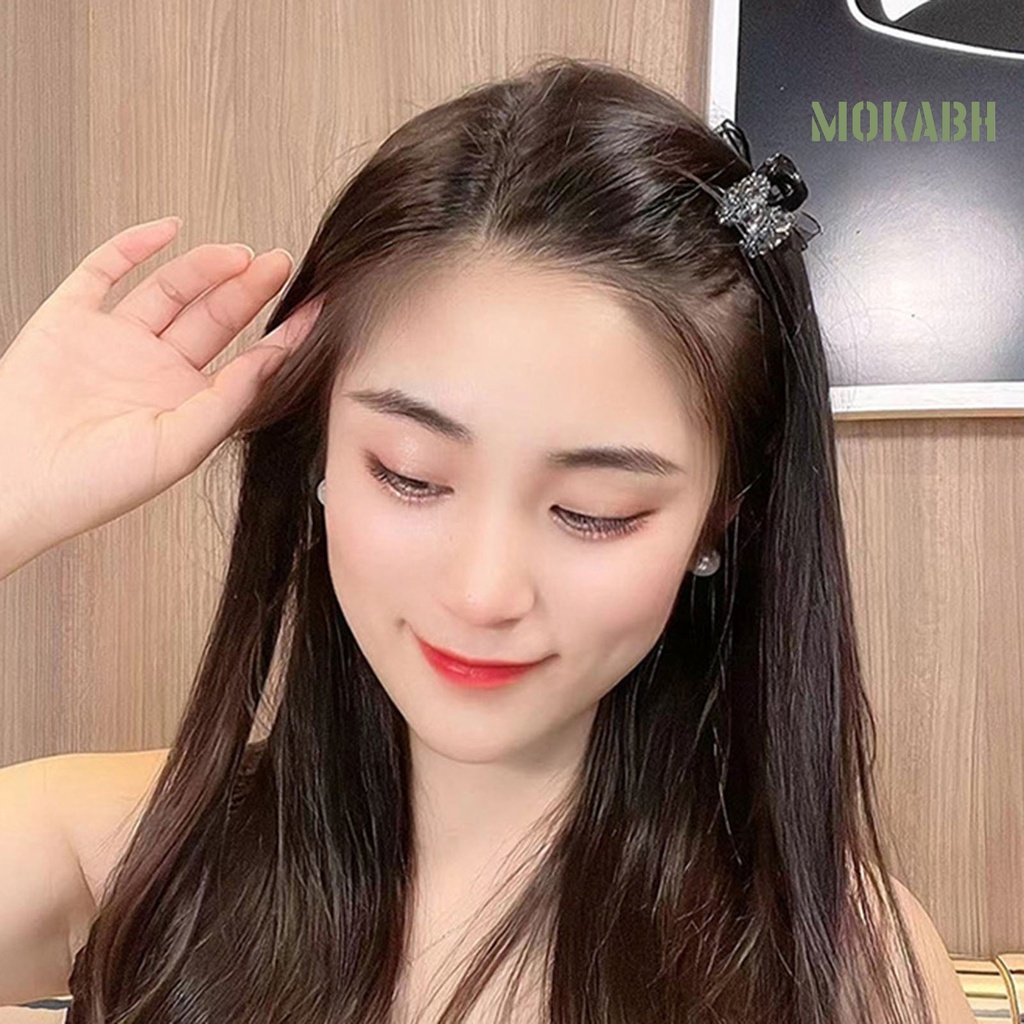 [Mok Abh] Kẹp Tóc Hình Nơ Hai Mặt Đính Đá Chống Trượt Co Giãn Dành Cho Nữ