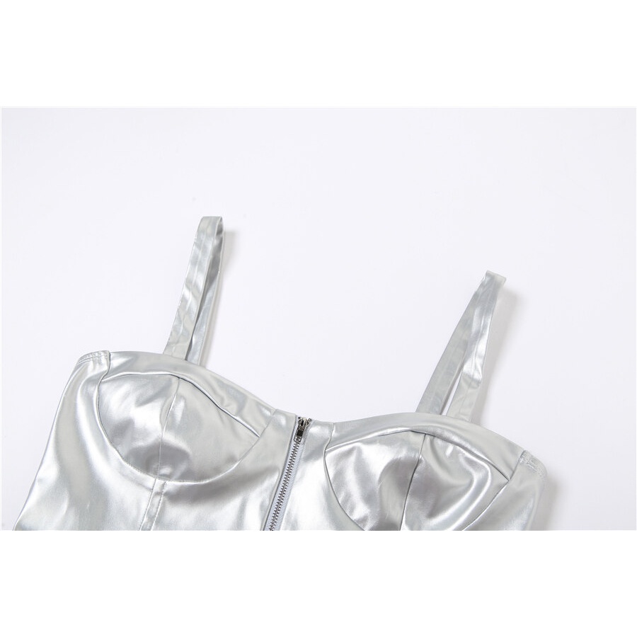 Kliou 2023 Áo Hai Dây Sát Nách Dây Đeo Mỏng Màu Trơn Có Khóa Kéo Phong Cách Hipster Đường Phố Cho Nữ