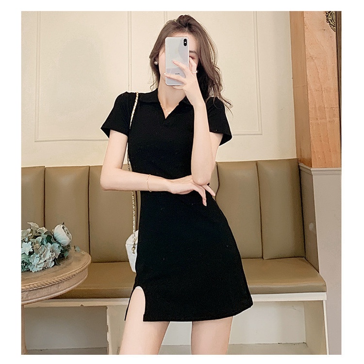 Đầm Thun Tay Ngắn Cổ Bẻ Dáng Ôm Đơn Giản Thời Trang Cho Nữ