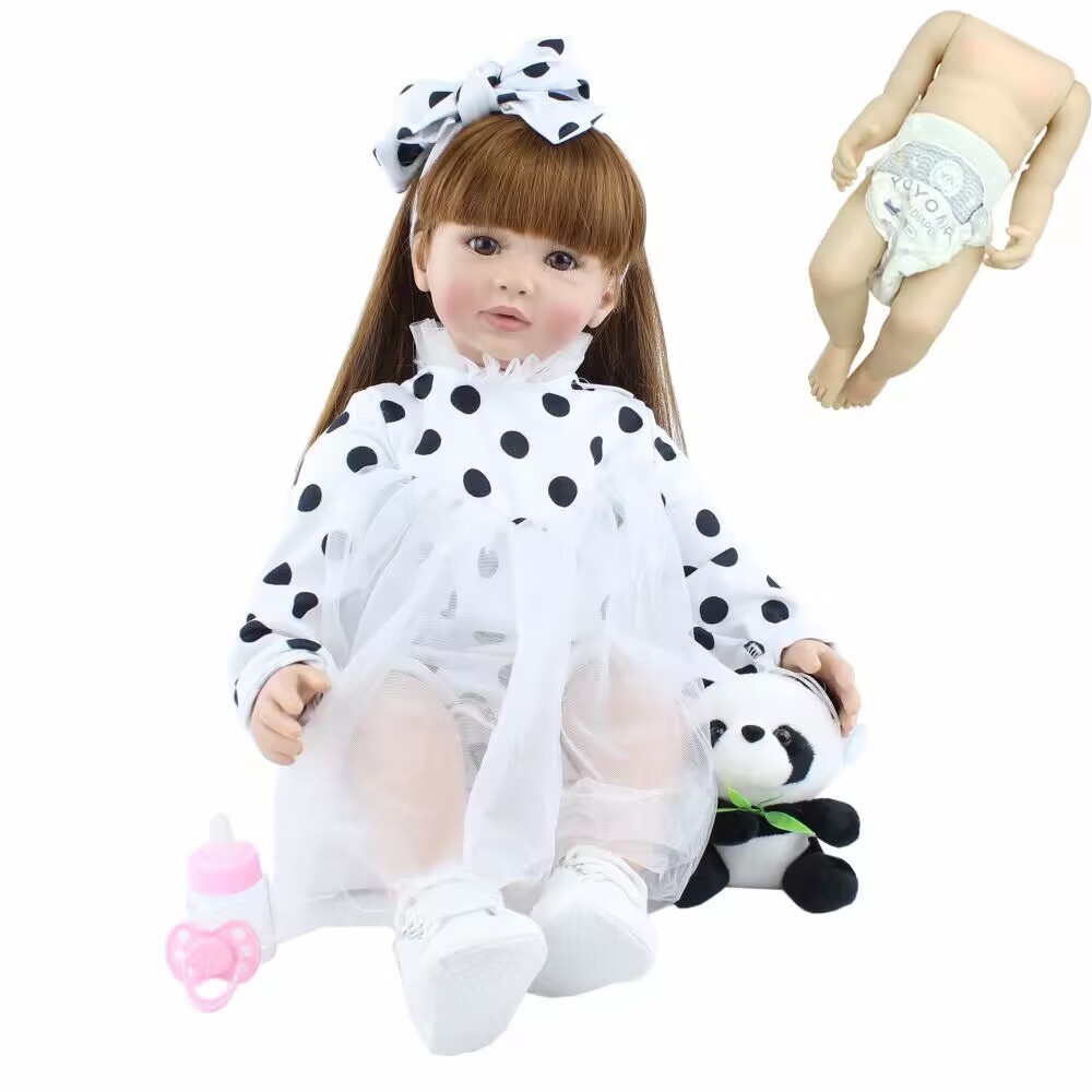 Búp Bê Đồ Chơi Trẻ Sơ Sinh 60cm Bằng Silicon Mềm Hình Chấm Bi Trắng Đen