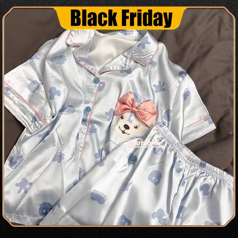 New ins Ice Silk Pajamas Women's Summer Suit Thin Short Sleeve Student Lovestar Dale Can Wear Home Clothes