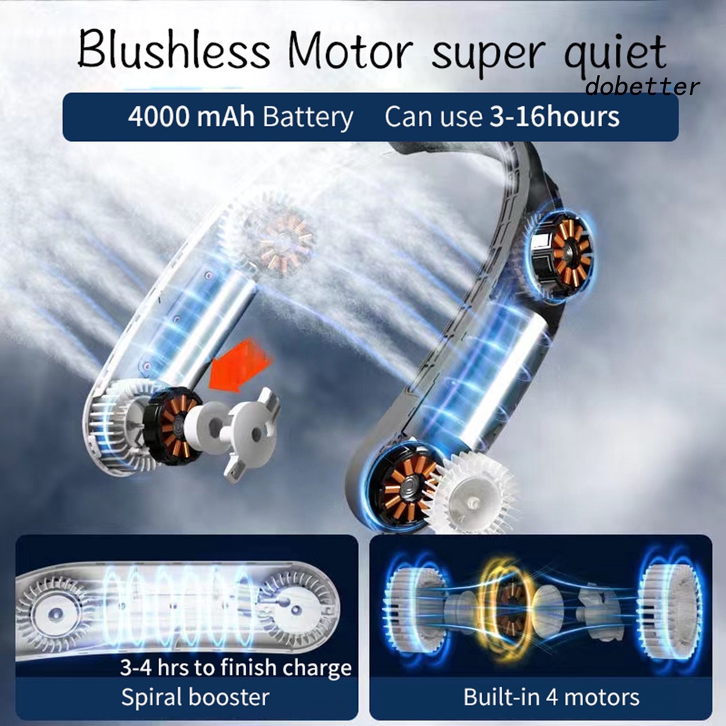 Quạt Sạc Micro USB Đeo Cổ Không Cánh 3 Cấp Độ Tiếng Ồn Nhỏ Gọn Có Thể Điều Chỉnh Dành Cho Hoạt Động Ngoài Trời