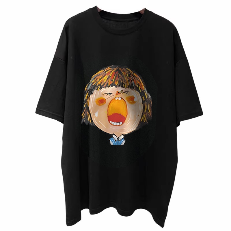 Áo Thun 100% Cotton Tay Ngắn Cổ Tròn In Họa Tiết Phong Cách Hàn Quốc Cho Nữ