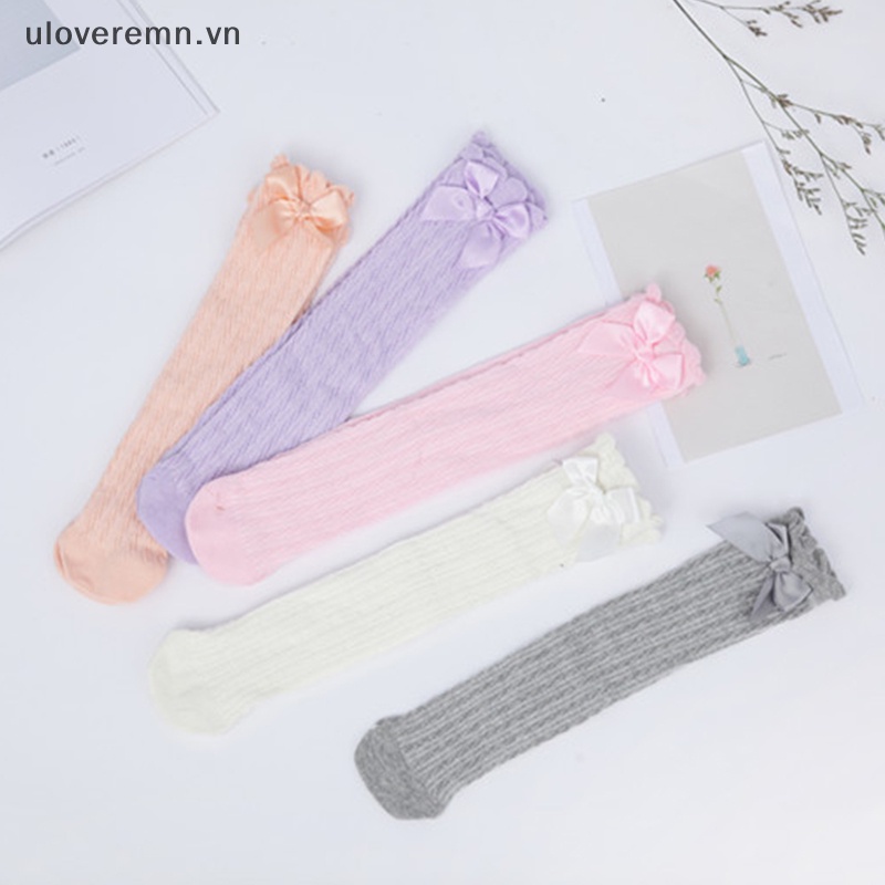 Vớ Lưới Mỏng Cao Cổ Đính Nơ Không Gót Xinh Xắn Cho Bé