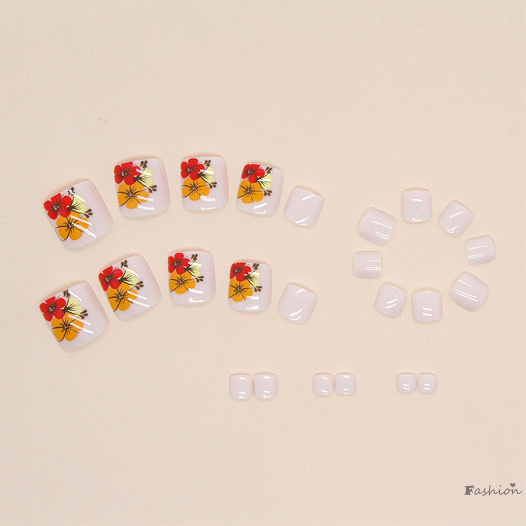Miếng Dán Móng Chân Giả Bảo Vệ Toàn Diện Họa Tiết Hoa Màu Trắng Bóng Có Thể Tái Chế