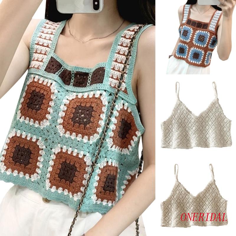 Áo Len Dệt Kim Ngắn Sát Nách Cổ Tròn Màu Trơn Họa Tiết Hoa Thanh Lịch Cho Nữ