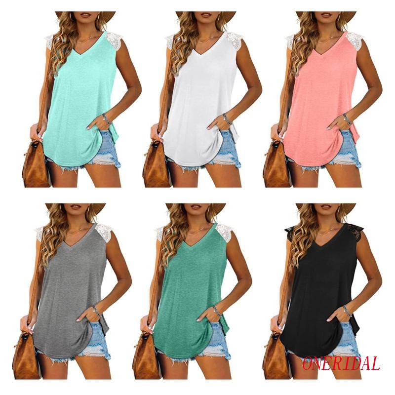 Áo Thun Tay Ngắn Cổ Chữ V Phối Ren Thời Trang Mùa Hè Cho Nữ