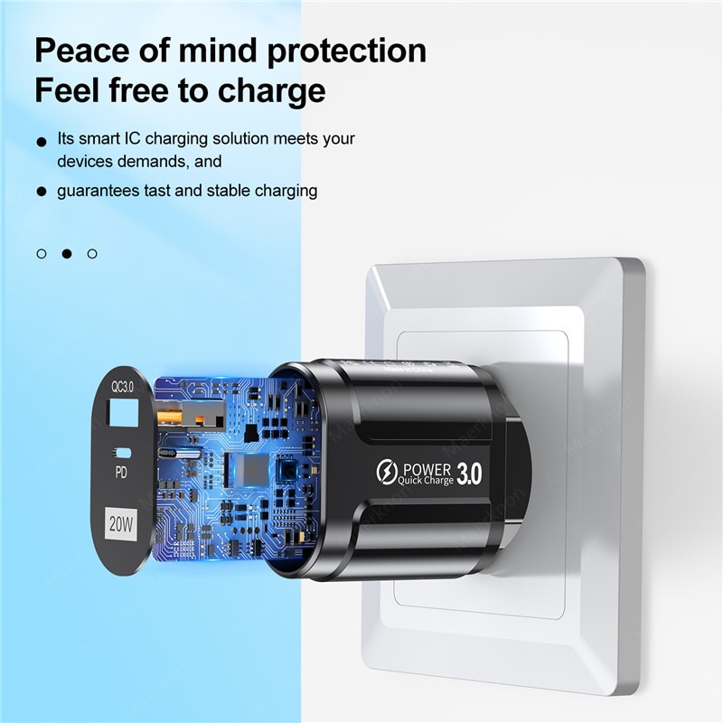Đầu Sạc Nhanh USB + Type-C 3.0 20W Chất Lượng Cao xiaomi