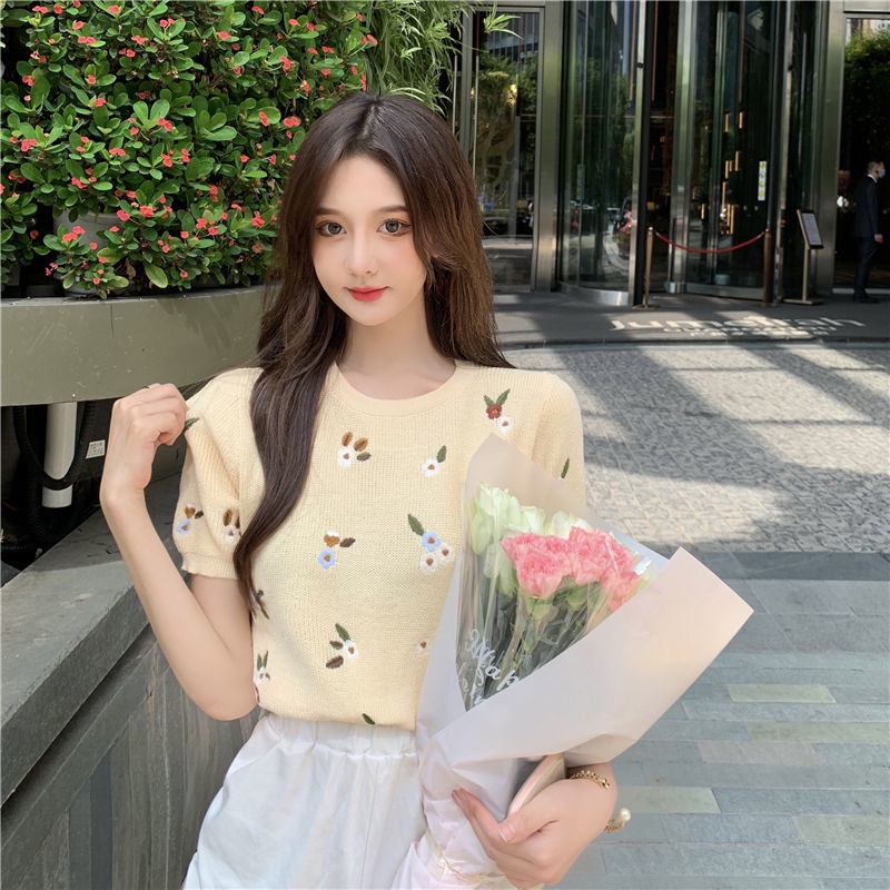 Áo Thun Dệt Kim Tay Ngắn Thời Trang Mùa Hè Dành Cho Nữ