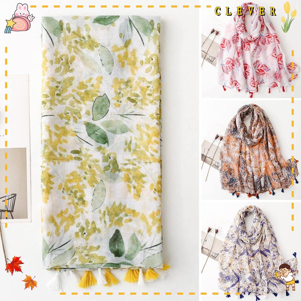 Khăn Choàng Mỏng Mềm Mại In Họa Tiết Hoa Có Tua Rua