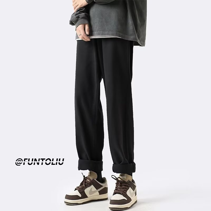 Quần Dài Tới Mắt Cá Chân Dáng Rộng Màu Đen Phong Cách Ruffian Đường Phố Mùa Hè Giản Dị Dành Cho Bạn Nam Trou