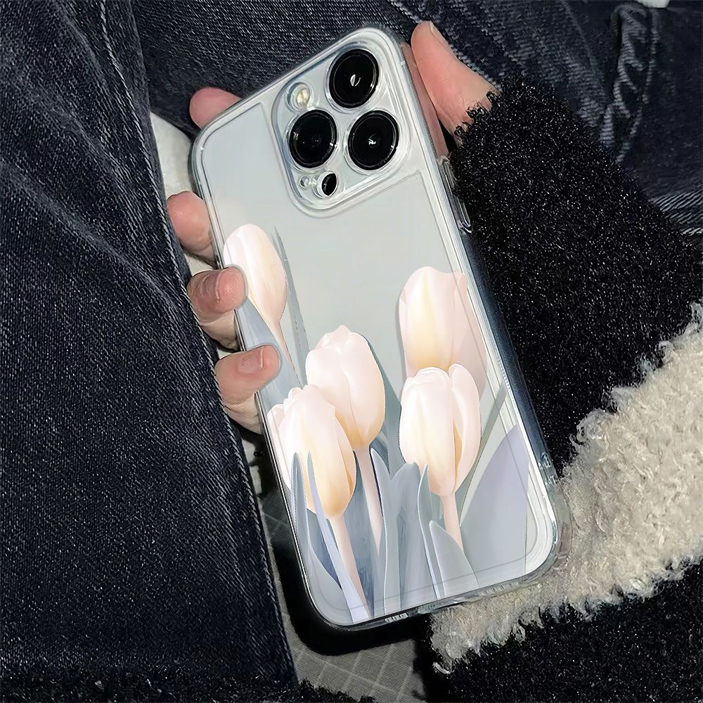 ✅Ốp Điện Thoại Mềm Chống Sốc Họa Tiết Hoa Tulip Đơn Giản Cho Iphone 14promax 13 786 12 11