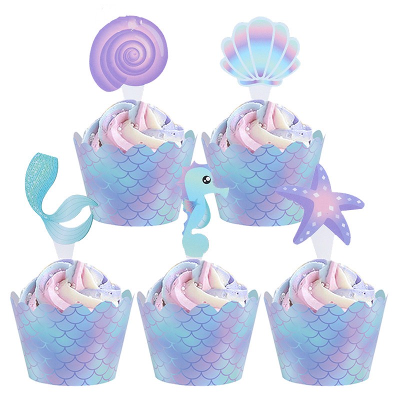 Set 40 Phụ Kiện Trang Trí Bánh Cupcake Hình Nàng Tiên Cá