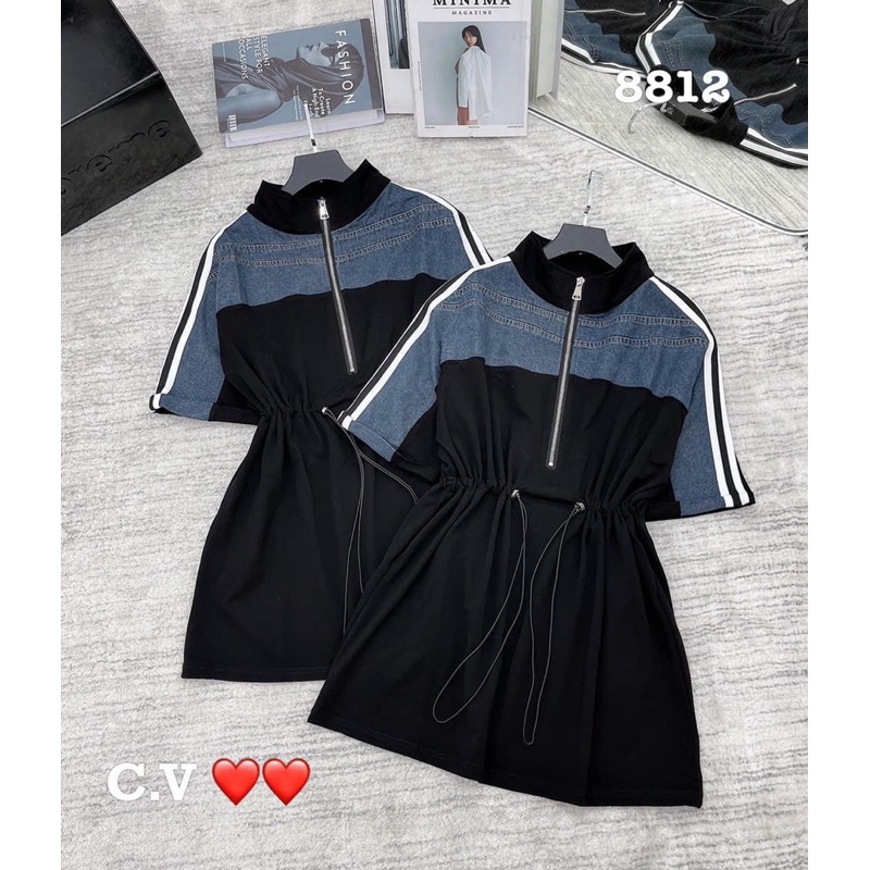Váy đen phối bò cổ khoá chạy rót chất cotton siêu xinh