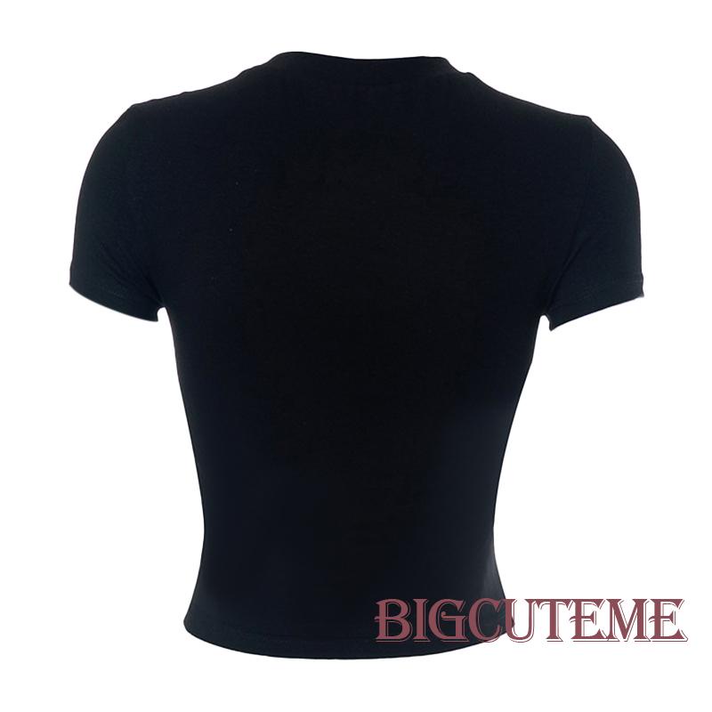 Áo Thun Crop Top Tay Ngắn Màu Đen Thời Trang Mùa Hè Cá Tính Cho Nữ