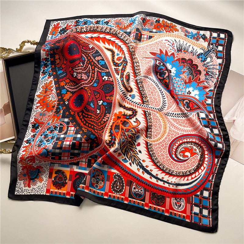 Khăn Choàng Cổ Vuông 70X70Cm Chất Liệu Lụa Họa Tiết Hình Học Thời Trang Cho Nữ