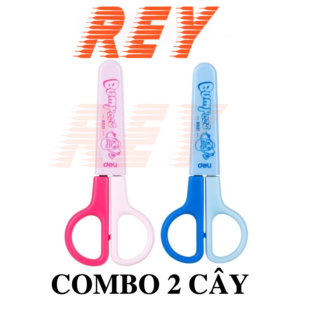COMBO 2 cây (chọn màu) kéo thủ công Deli có nắp đậy an toàn khi sử dụng 6021