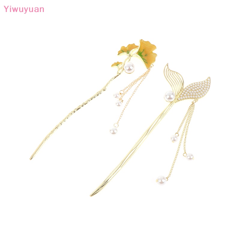 Trâm Cài Tóc Hình Lá Ginkgo Biloba Trung Quốc Phụ Kiện Hán Phục Bằng Kim Loại Mới