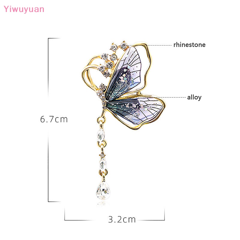 < Yiwuyuan > Trâm Cài Áo Tua Rua Hình Bướm Trong Suốt Đính Đá Nhẹ Nhàng Dễ Phối Đồ