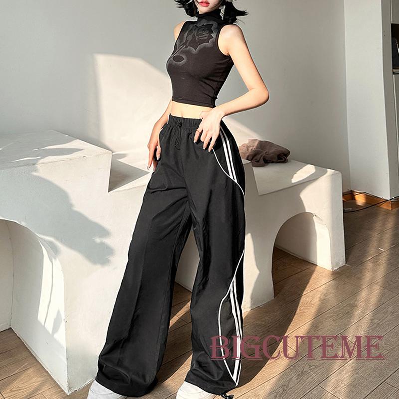 Quần Dài Lưng Cao Ống Rộng Họa Tiết Kẻ Sọc Thời Trang Xuân Hè Dành Cho Nữ