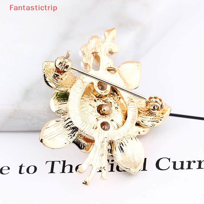[Fantastictrip] Ghim Cài Khăn Quàng Cổ Hình Hoa Lá Tráng Men Đính Đá Ngọc Trai Sáng Tạo Hợp Thời Trang Chất Lượng Cao Cho Nữ